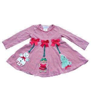 Bonnie Baby Girls Red Stripe Christmas Snowman‎ Gingerbread Tree Dress 18M